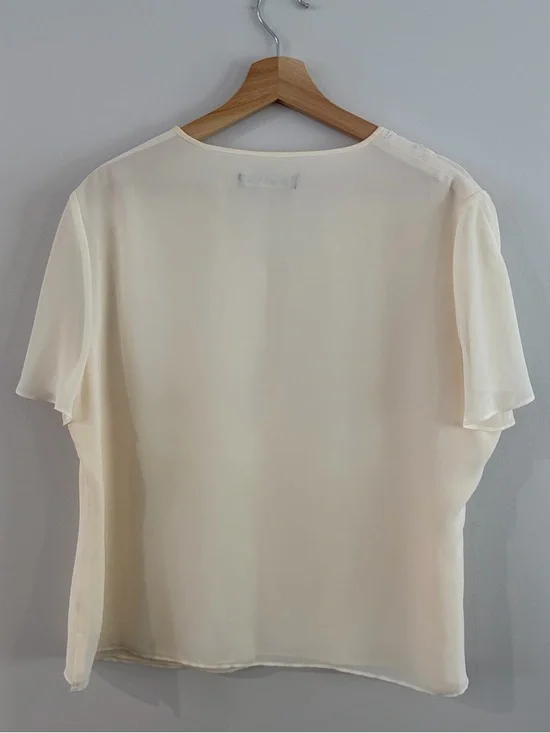 Jacques Vert Cream V-Neck Embellished Flutter Sleeve Blouse - Picture 3 of 3